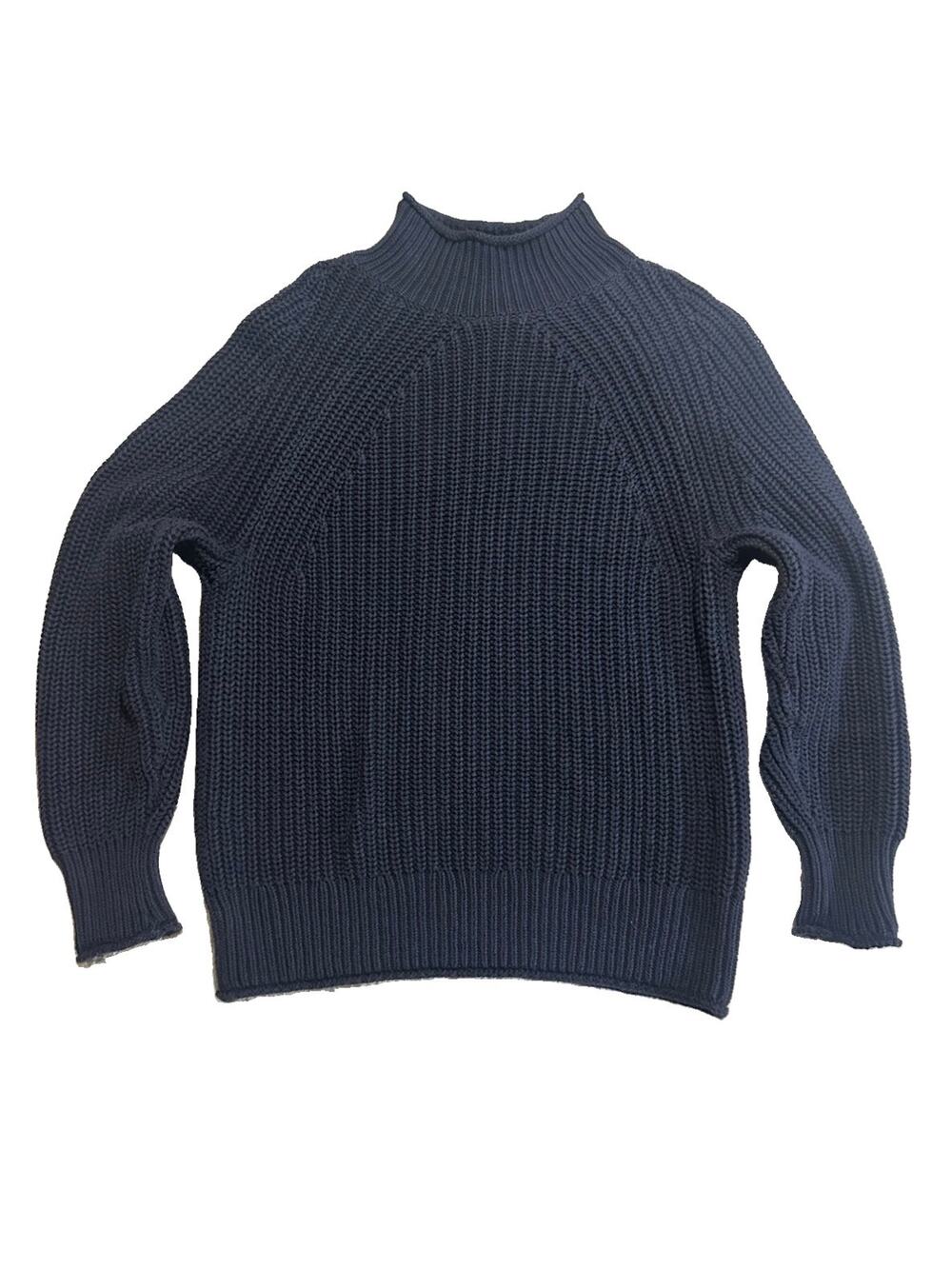 J.Crew Women’s Small Navy Blue 100% Cotton Chunky Knit Mock Neck Sweater HBE159